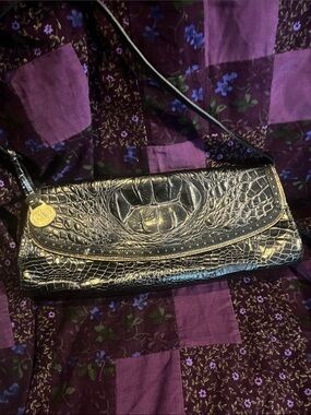 Brahmin Vintage Black Croc-Embossed Leather Clutch Shoulder Bag